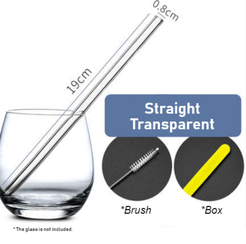 Colorful Reusable Clear Glass Straw With Brush & Box, For Smoothie, Milkshakes & Soup
