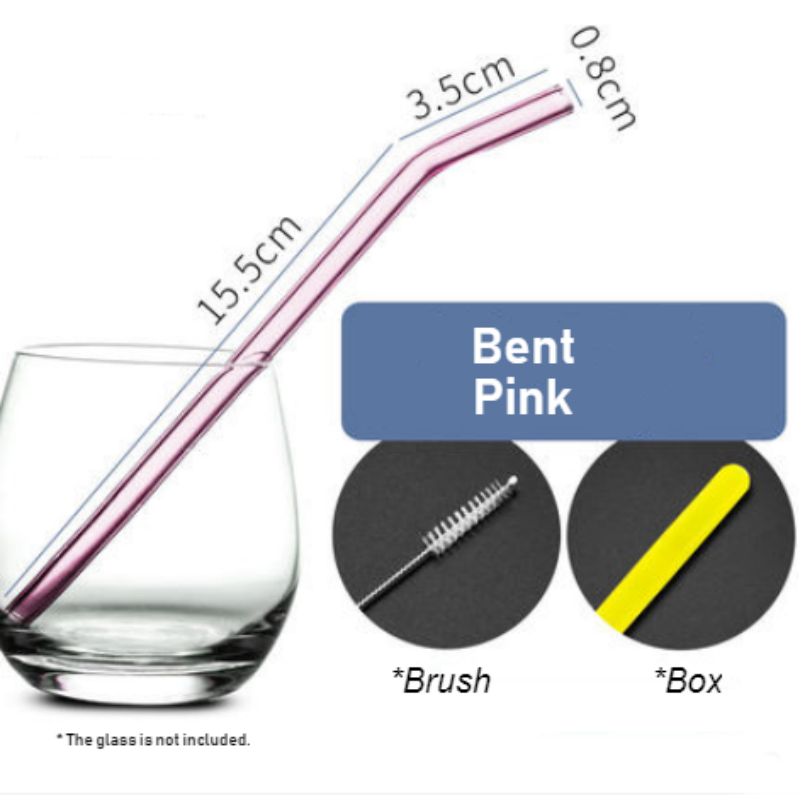 Colorful Reusable Clear Glass Straw With Brush & Box, For Smoothie, Milkshakes & Soup
