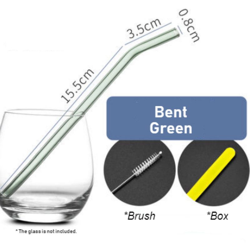 Colorful Reusable Clear Glass Straw With Brush & Box, For Smoothie, Milkshakes & Soup