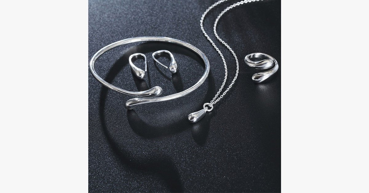Silver Waterdrop Necklace Set