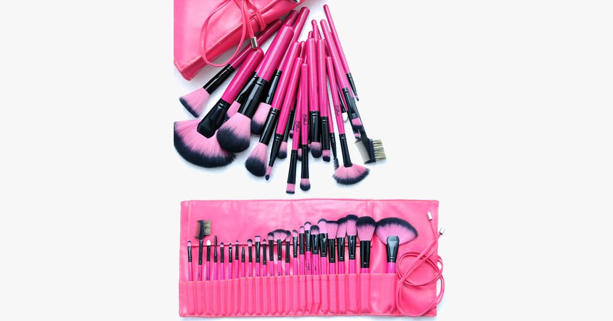 Hot Pink 24 Piece Make Up Brush Set