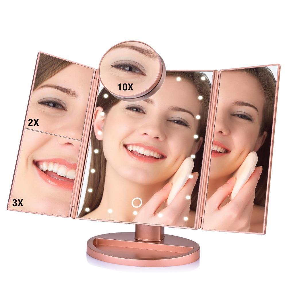 Touch Screen Folded Desktop Magnifying Mirrors with 22 LED Lights