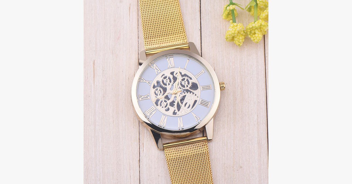 Simple Golden Stainless Steel Thin Strap Watch