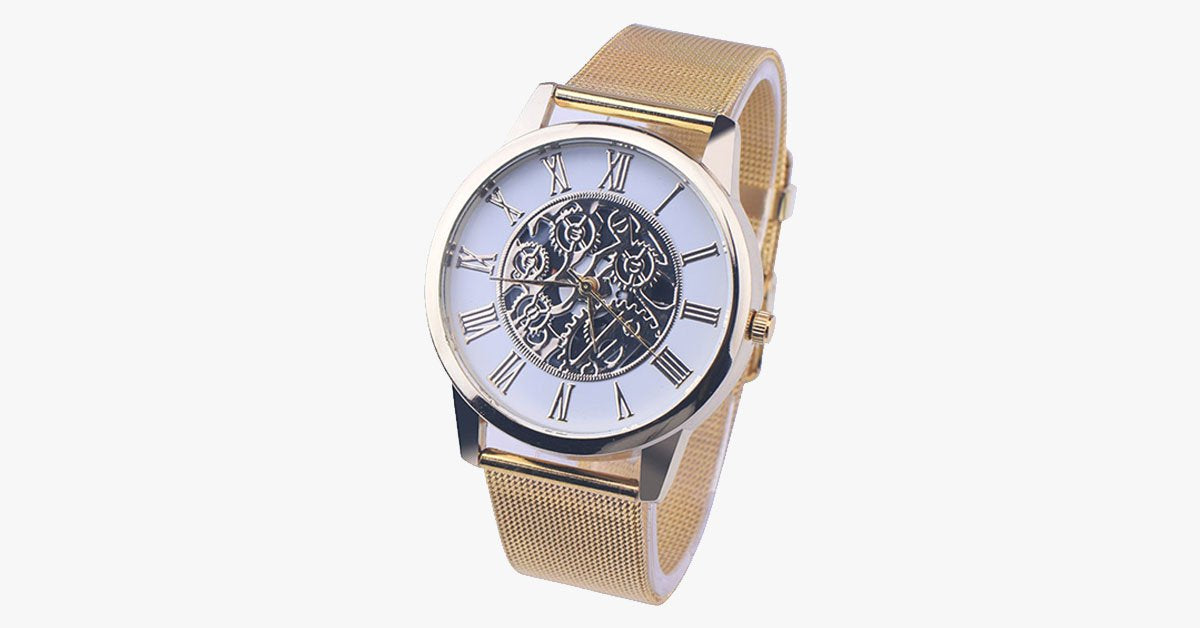 Simple Golden Stainless Steel Thin Strap Watch