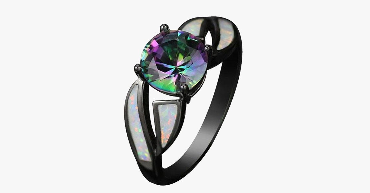 Opal Ring with Fire Pattern and Rainbow Hues - Add a Pop of Color to Your Look