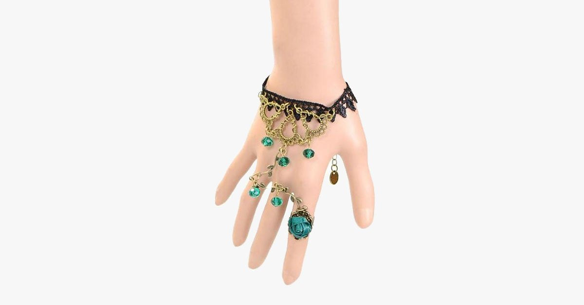 Turquoise Raindrop Ring-to-Wrist  Bracelet