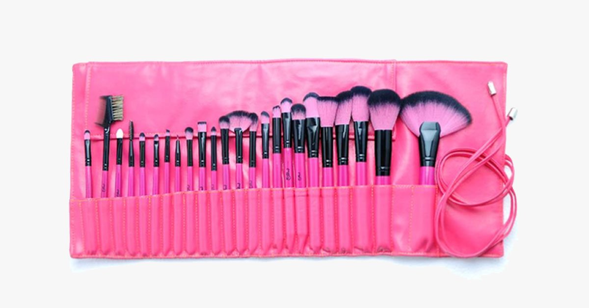 Hot Pink 24 Piece Make Up Brush Set