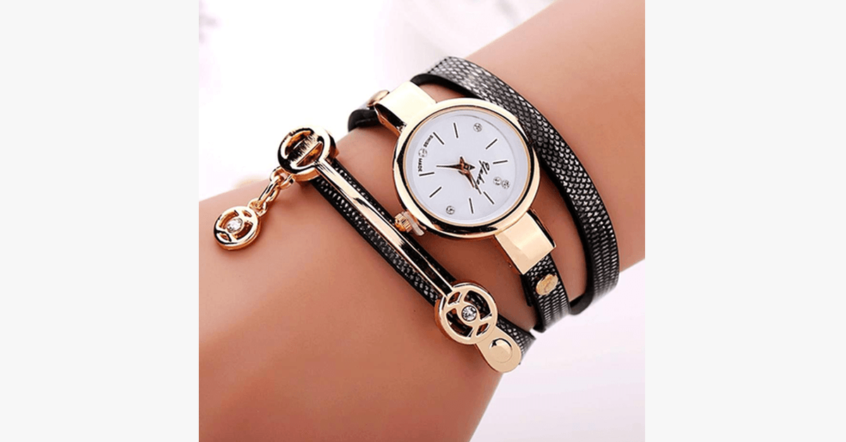 Gold Charm Wrap Watch - Multi Color Vegan Leather Watch for Stylish People