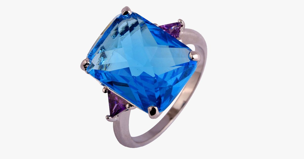 Rectangle Cut Sapphire Aquamarine Ring