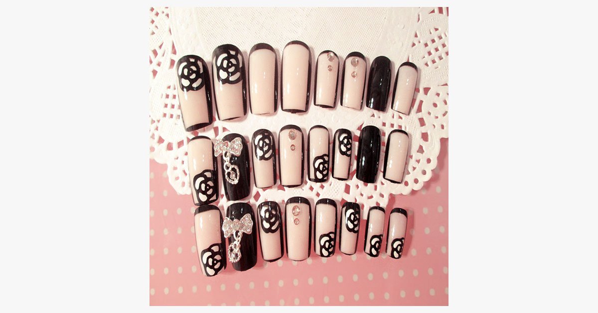 Black Rose Transparent Nails