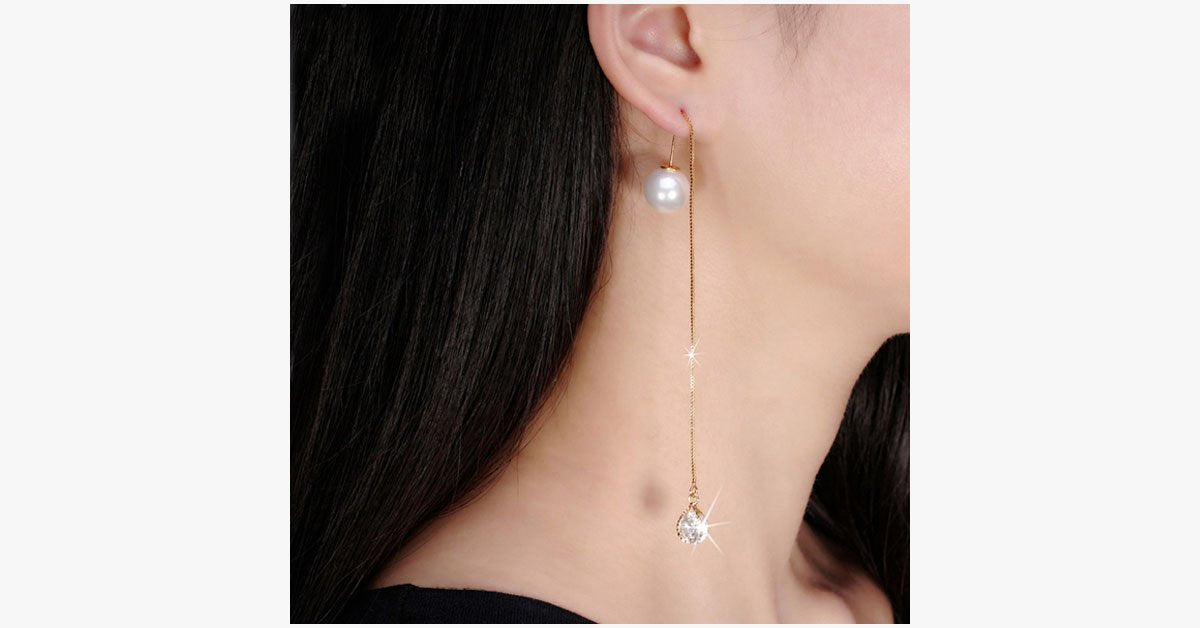 Water Drop Austrian Crystal Long Earrings