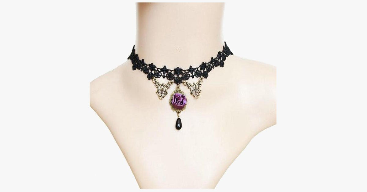 Violet Rose Black Lace Choker