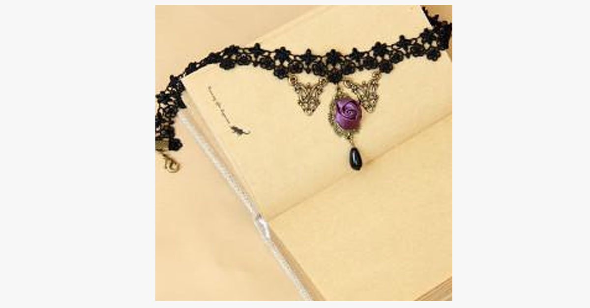 Violet Rose Black Lace Choker