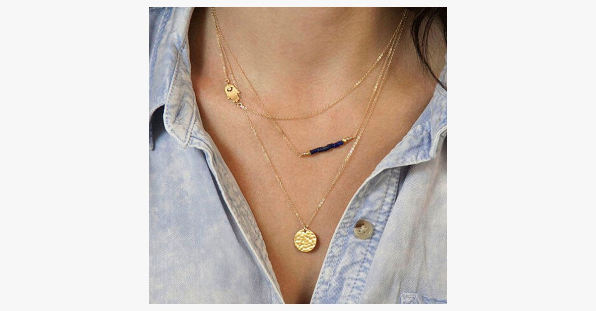Double Chain Blue Bead Necklace