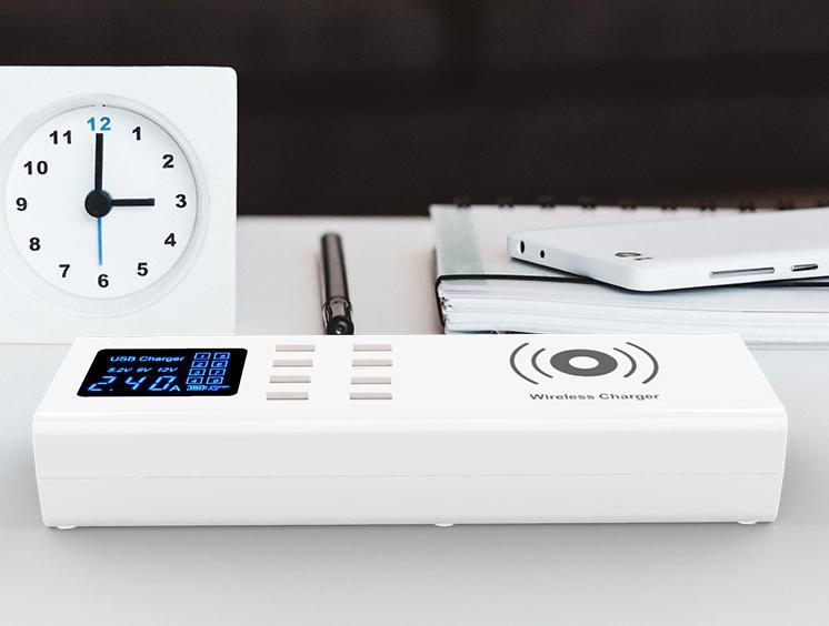 8-port Wired & Wireless Charge Station with Digital Display