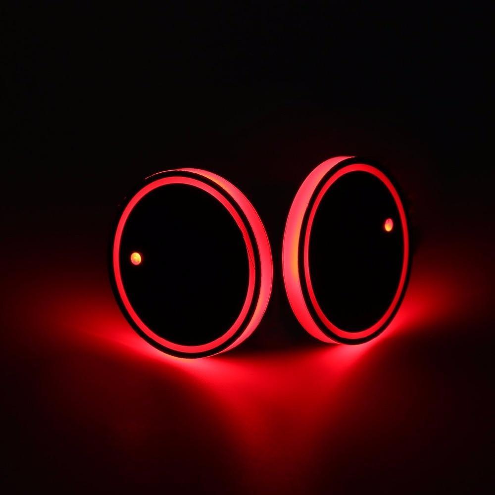2Pcs Universal Led Car Cup Holder Bottom Pad with Mat LED Light Cover