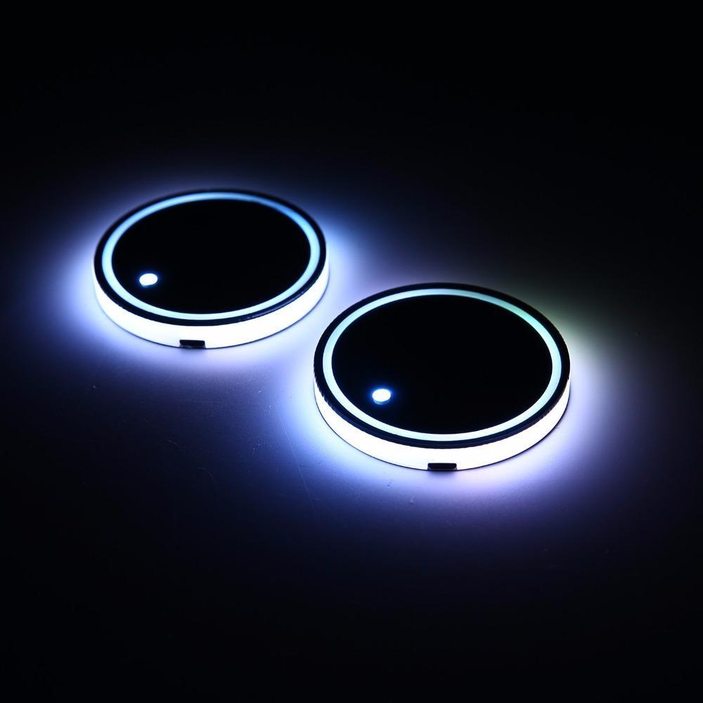 2Pcs Universal Led Car Cup Holder Bottom Pad with Mat LED Light Cover
