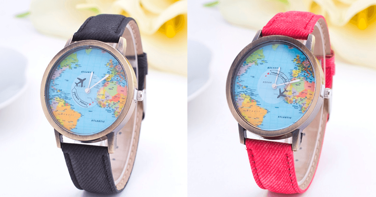 Unisex Watch Unique Design World Map Quartz Watch