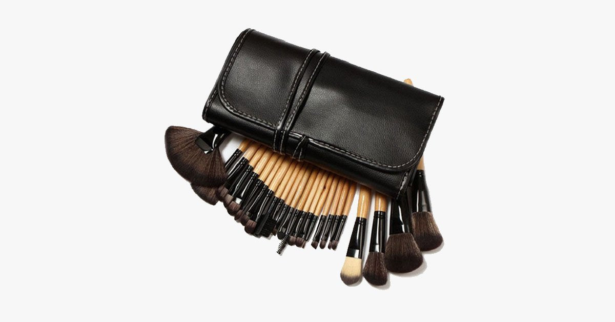 Professional Makeup Brush Set with 32 Brushes and 1 Case - Brown