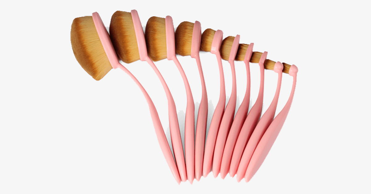 10 Piece Soft Pink Oval Brush Set