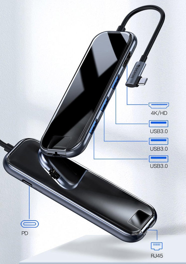 5-in-1 USB Type-C Hub With 4K/HDMI, USB 3.0, PD & RJ-45, For MacBook Pro, Surface Go & More