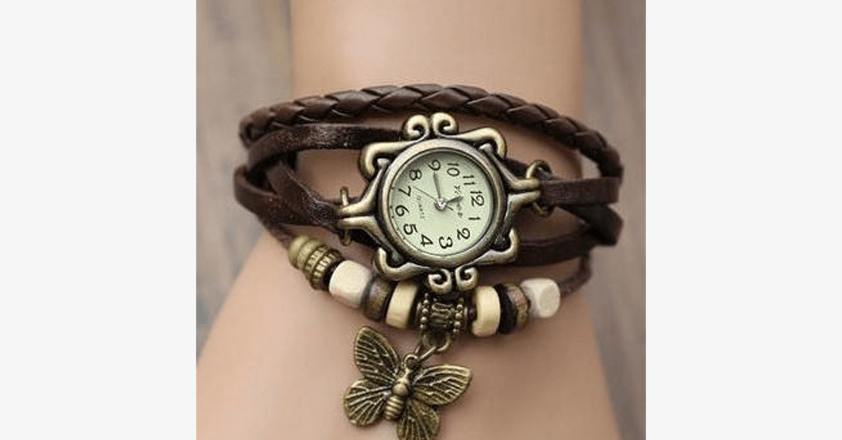 Butterfly Wrap Watches - Multi-Color Genuine Leather Snap Back Watch