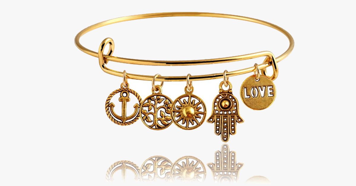 Gold Destiny Charm Bangle