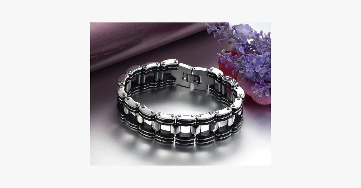 Black Strip Stainless Steel Bracelet