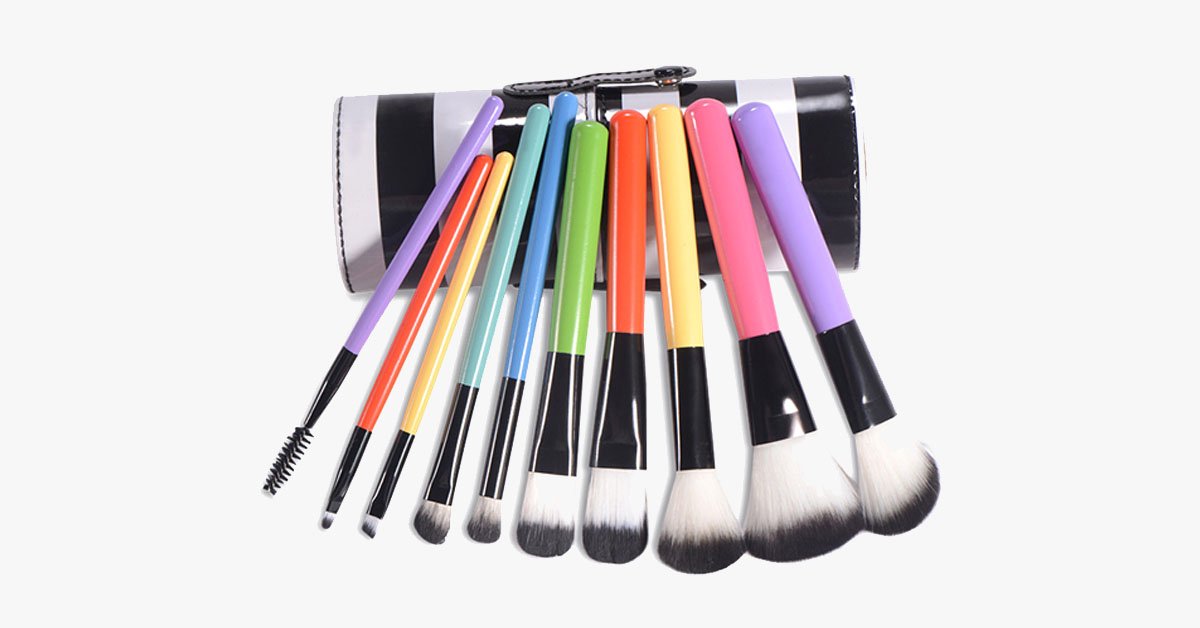 Striped Multicolor Makeup Brush Set – Add a Pop of Color and Professionalism to Your Makeup Set