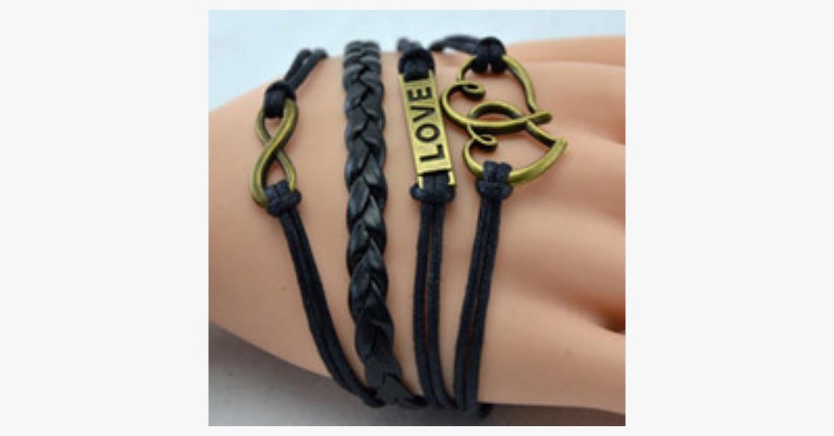 Double Heart Vintage Black Bracelet