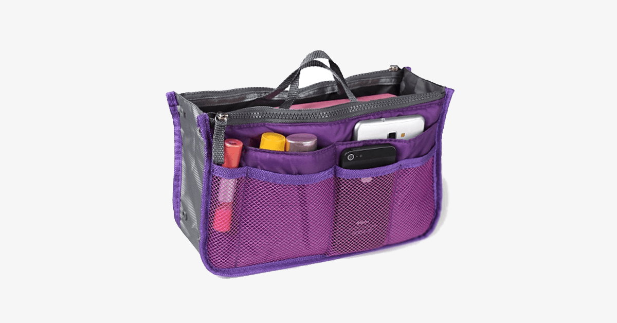 Slim Bag-in-Bag - Made From Cotton & Polyester - Portable & Tiny SIze - Multiple Pockets With Zipper - Fits in Your Suitcase - Variations in Colors