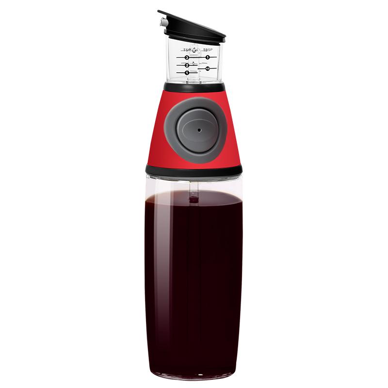 Oil & Vinegar Dispenser With Measuring Cup On The Top