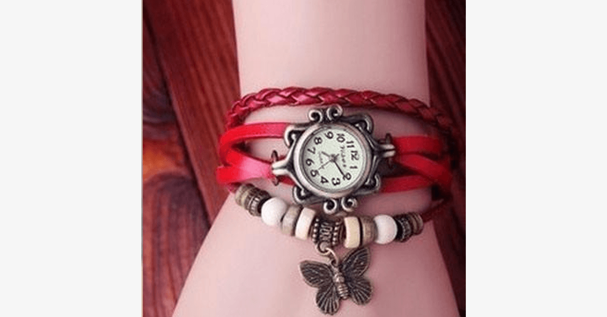 Butterfly Wrap Watches - Multi-Color Genuine Leather Snap Back Watch