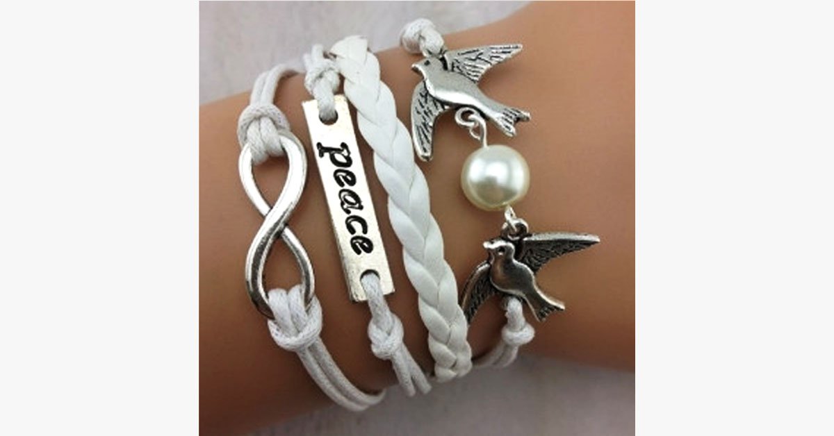 Pearl Birds Infinity Peace Bracelet