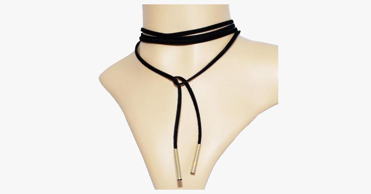 Black Thin Leather Strap Choker Necklace