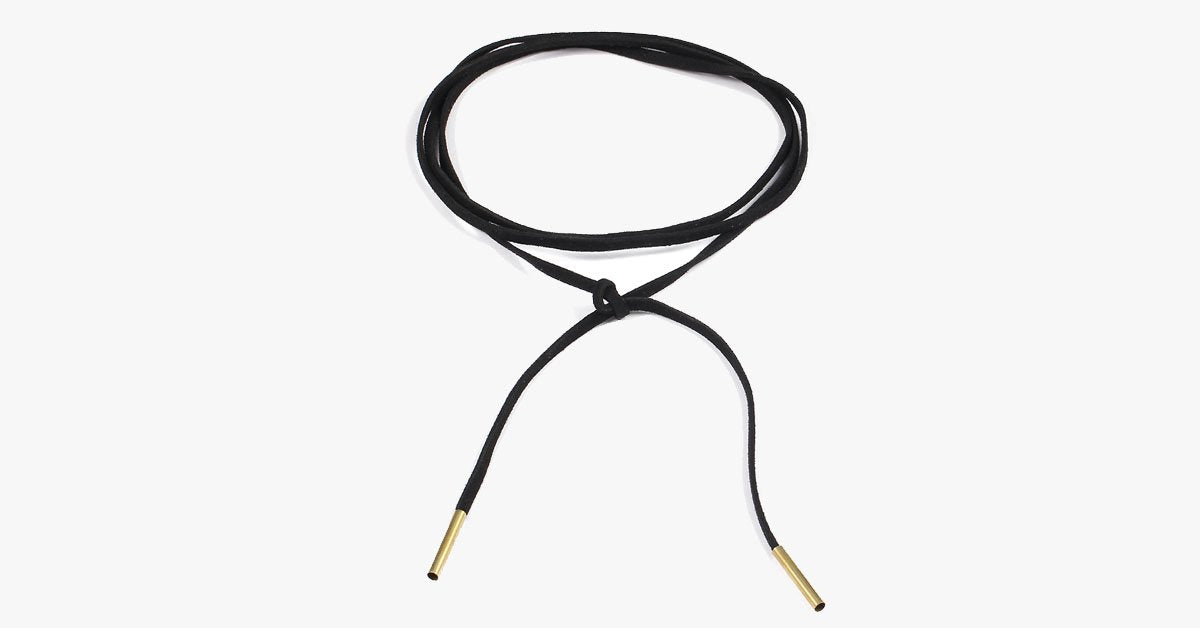 Black Thin Leather Strap Choker Necklace