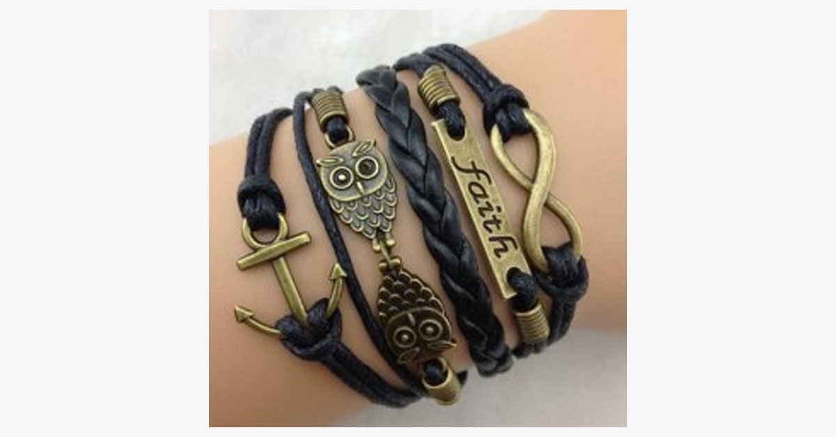 Double Owl Infinity Anchor Bracelet