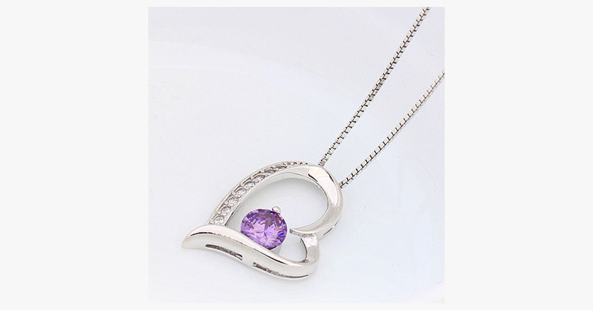 Crystal Heart Silver Pendant(Purple)