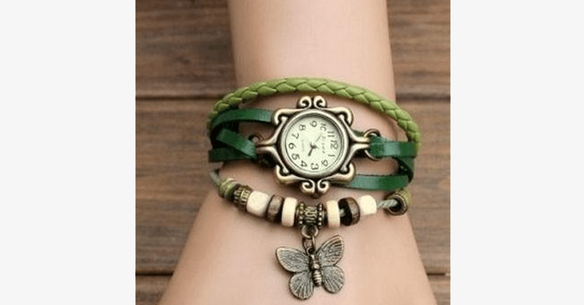 Butterfly Wrap Watches - Multi-Color Genuine Leather Snap Back Watch