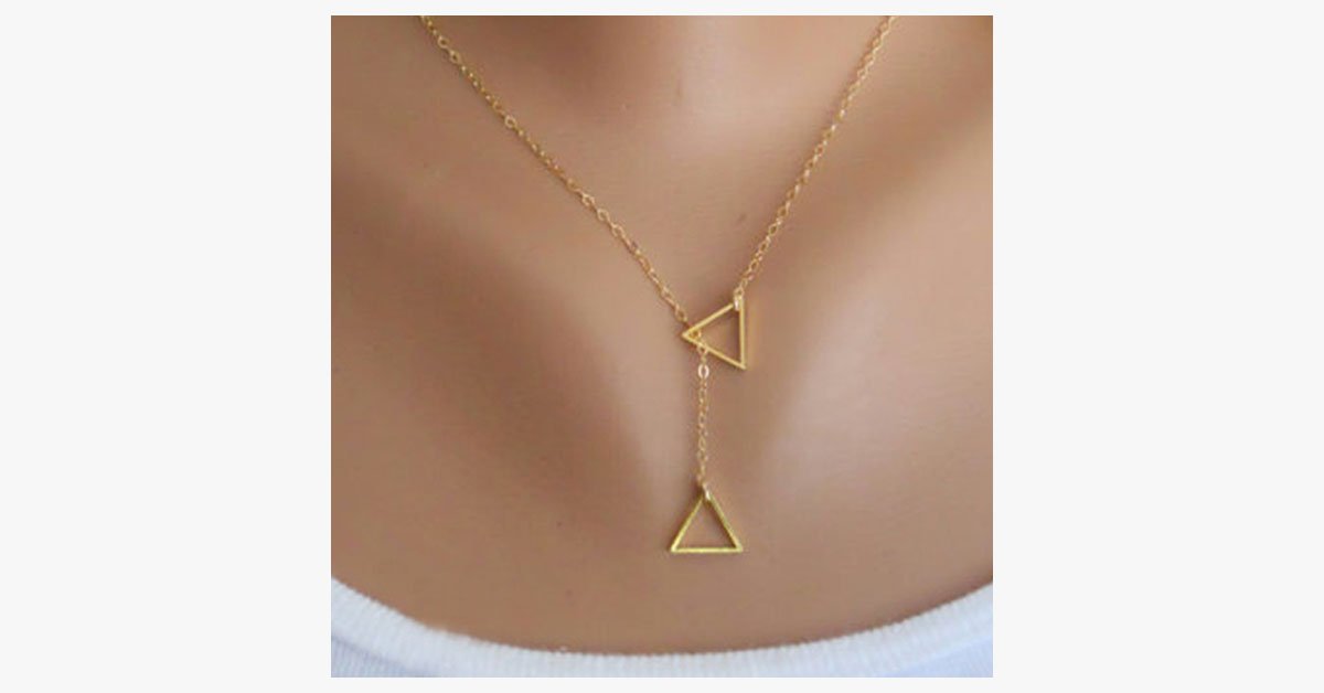Double Triangle Pendant Gold Necklace