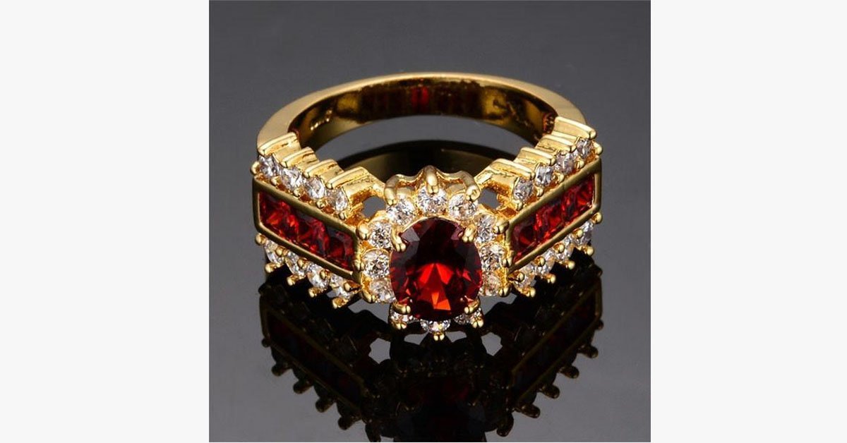 Gold Plated Crimson Garnet Ring