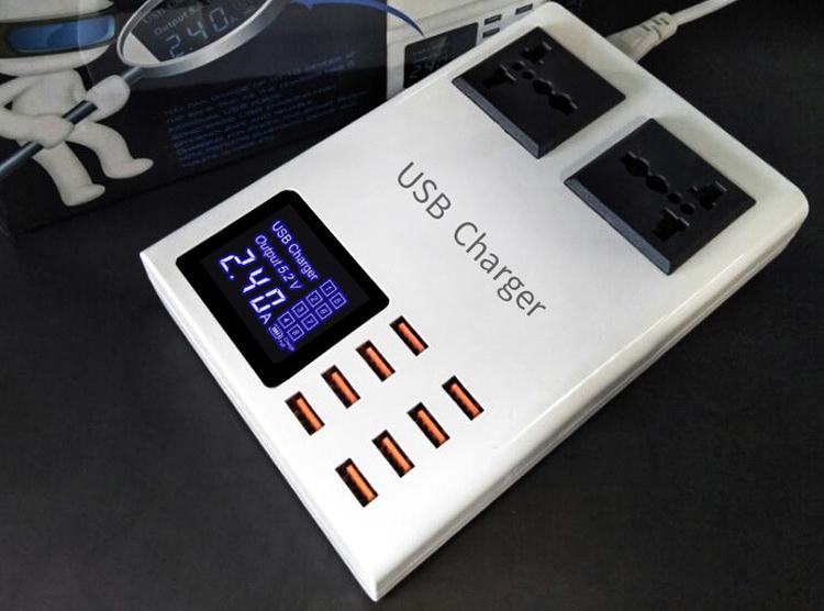 All-in-one Wired & Wireless Charging Hub with Universal Outlets & Digital Screen