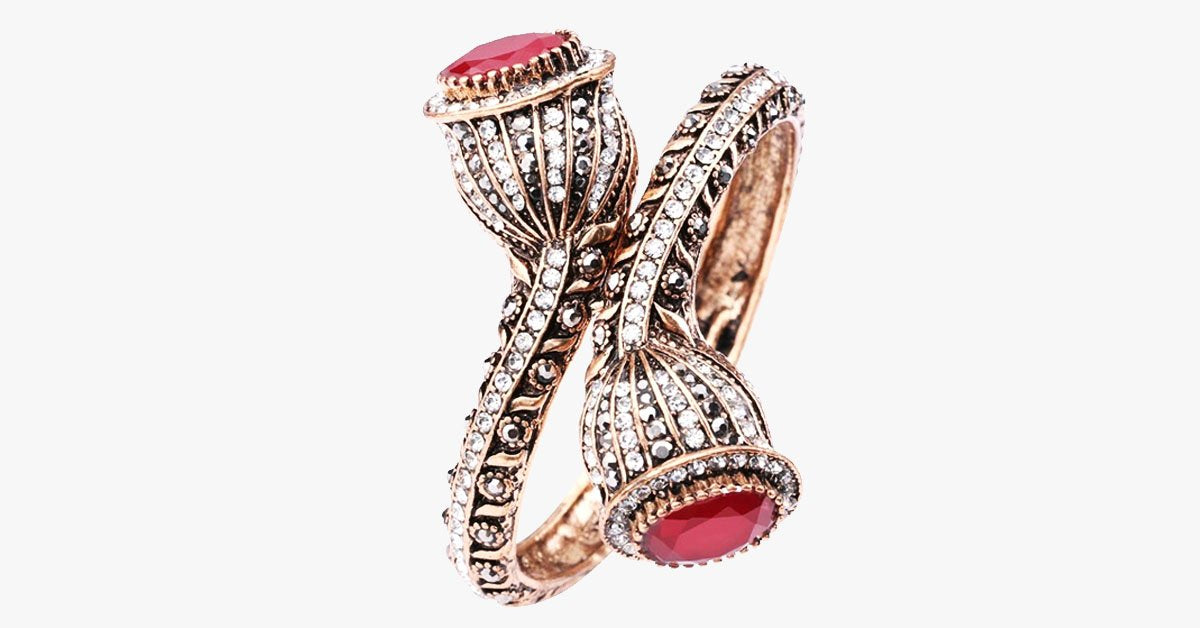 Red Resin Gold Antique Bangle