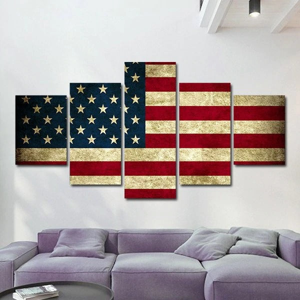 Rustic American Flag Wall Art Multi Panel Canvas