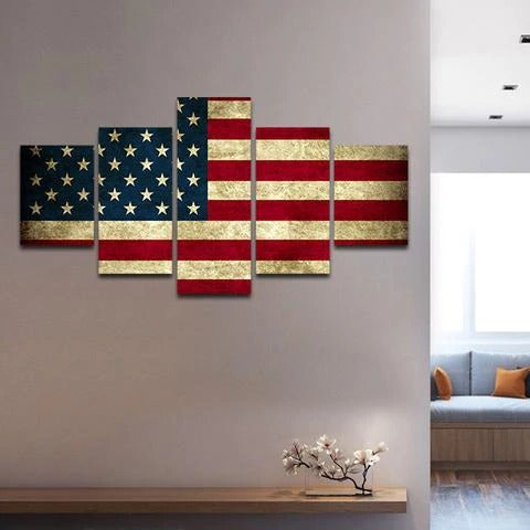 Rustic American Flag Wall Art Multi Panel Canvas