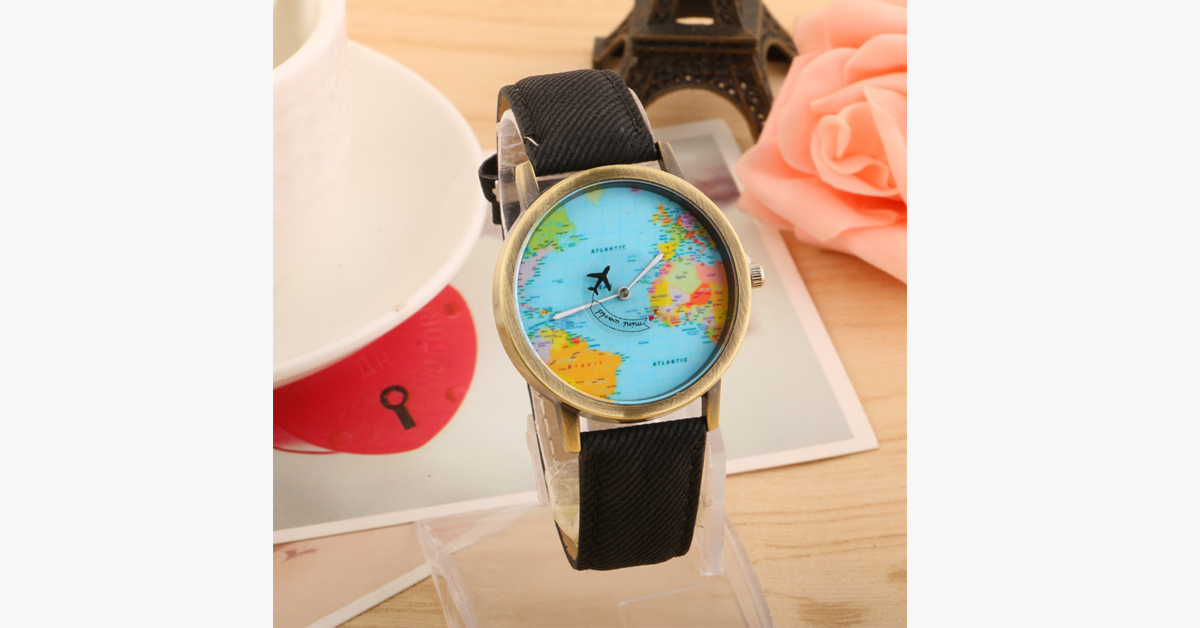 Unisex Watch Unique Design World Map Quartz Watch