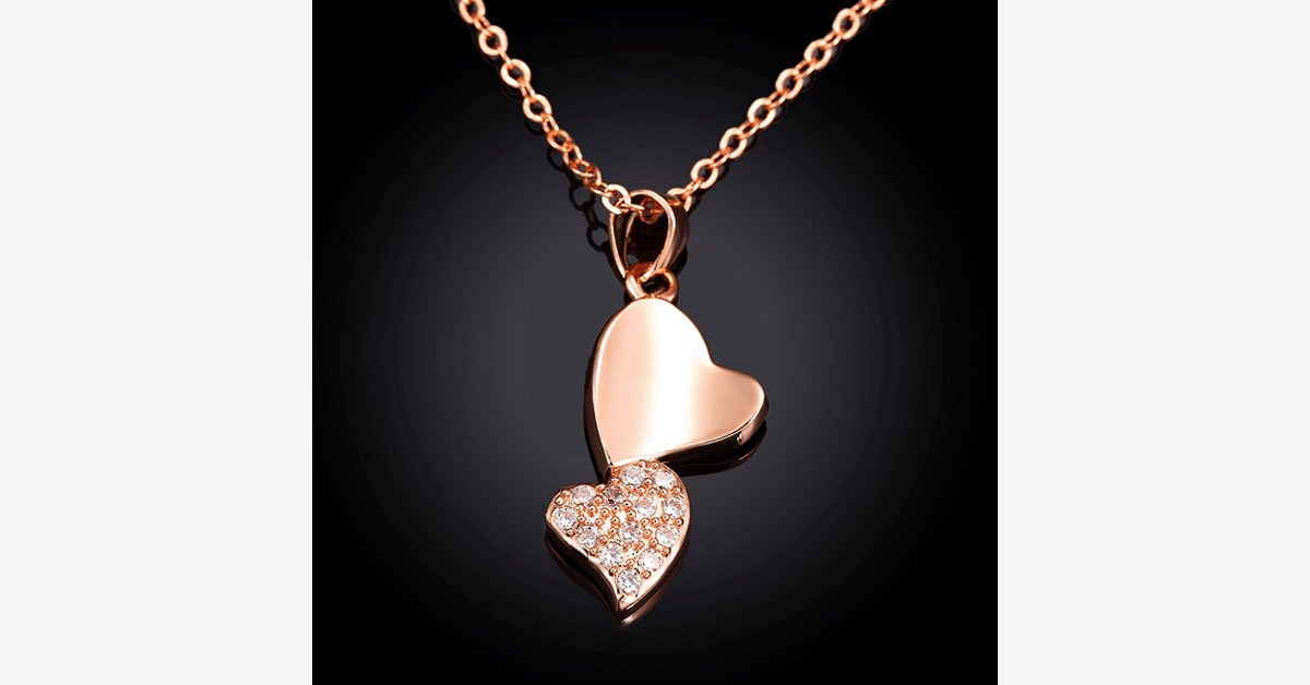 Romantic Double Heart Crystal Pendant Necklace
