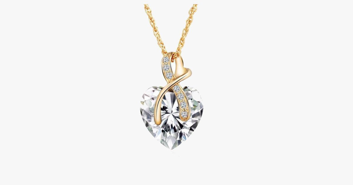 Gem Heart Ribbon Pendant