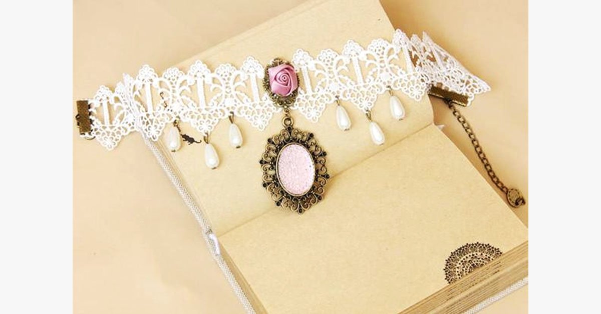 Pink Rose Choker Necklace