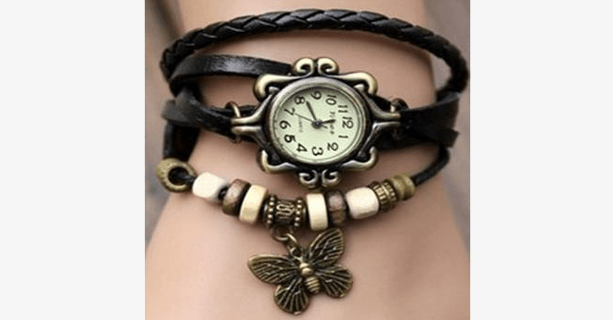 Butterfly Wrap Watches - Multi-Color Genuine Leather Snap Back Watch